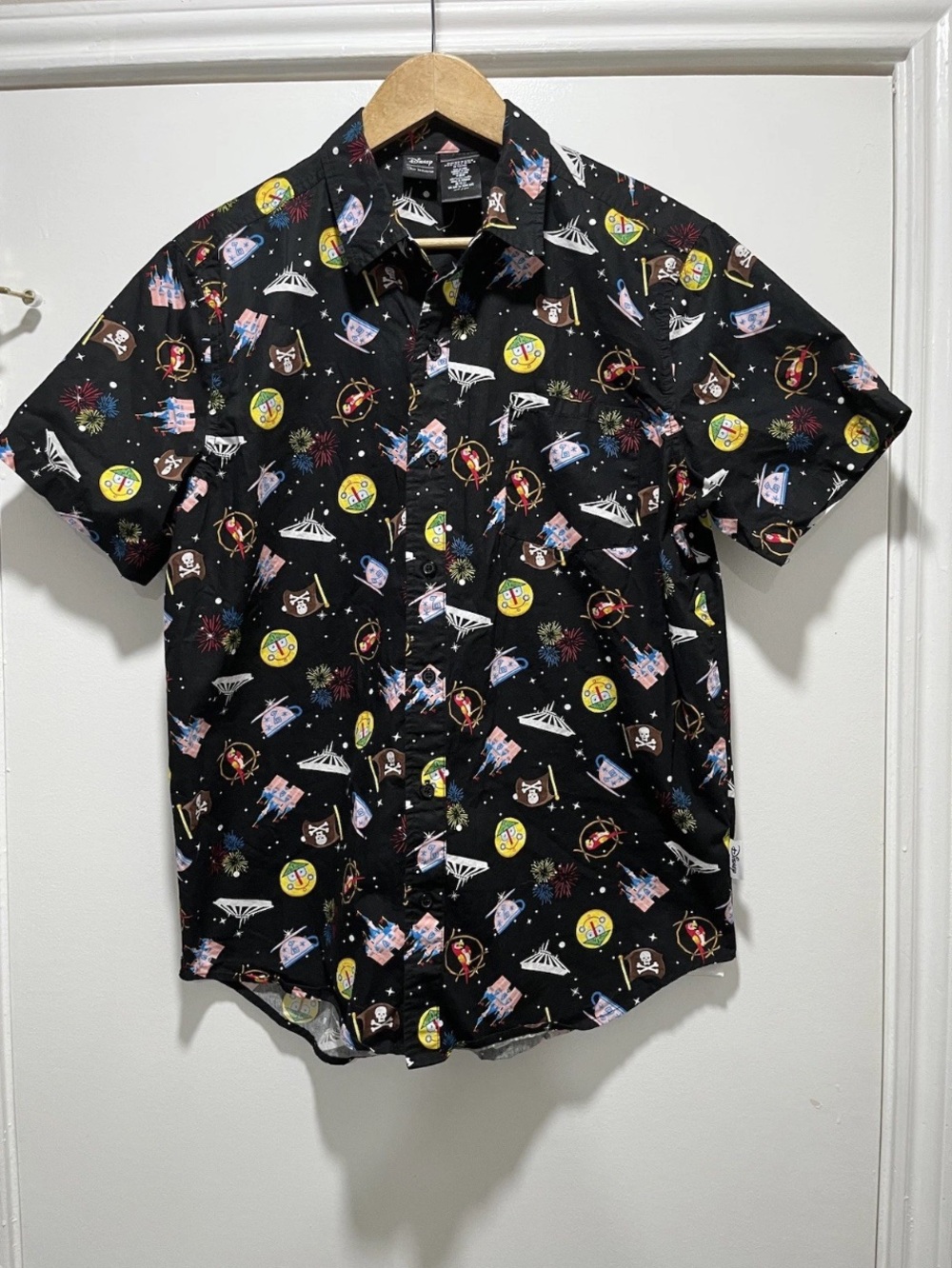 Disney Parks Icons Castle Space Mountain Button Up Shirt  By Our Universe Med
